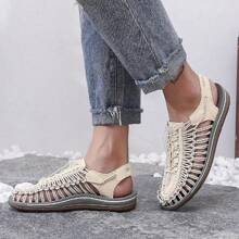 新款夫妻編織涼鞋,男士休閒沙灘鞋,羅馬涼鞋戶外徒步水鞋