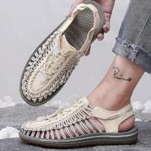 新款夫妻編織涼鞋,男士休閒沙灘鞋,羅馬涼鞋戶外徒步水鞋