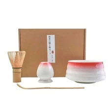 4 件套日式抹茶茶具套装带工具架，包括碗、搅拌器、勺子，是仪式的绝佳礼物，传统日式装饰，抹茶套装回到学校