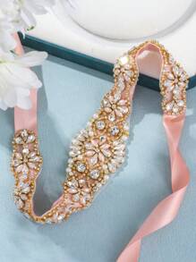 1pc Women's Bridal Rhinestone Embellished Waist Belt, Matching Crystal Diamond Gown And Wedding Dress - Gold - View 4