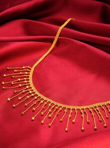 新款蕾丝流苏极简锁骨链复古宫廷风高端项链女士礼物 - 金黃色 - 查看 2