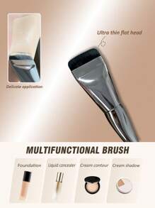 1pc Ultra-Thin Flat Foundation Brush, Spiral Face Mask Brush, Multi-Functional Makeup Tool For Confident Look, Travel Essentials - Dark Grey - View 3