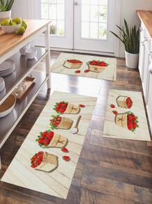 1pc  Fruit Printed Kitchen Mat, Garden Style Non-Slip Backing  Indoor Entrance Mat, Door Mat Outdoor Carpet, For Living Room, Bedroom, Bathroom, Kitchen Decoration