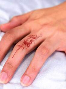 1 pieza Hoja de tatuaje temporal impermeable con patrón de mariposas y flores de colores, adecuado para uso en la mano tanto de hombres como mujeres - Rojo - Ver 4