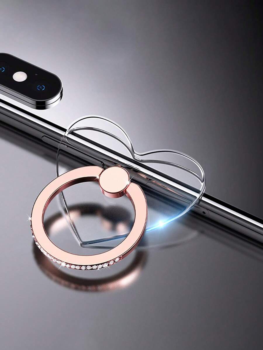 1pc Transparent Phone Ring Holder Cell Phone Finger Ring Stand Finger Grip 360 Degree Rotation Compatible With IPhone, Android Phone, Gift For Birthday, Family, Friends Finger Ring Holder, Phone Grip, Phone Accessories - Rose Gold - View 1