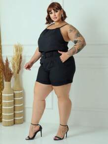 Plus Size Women's Linen Set - 黑色 - 查看 3