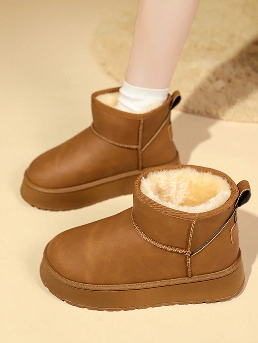 Botas de nieve para mujer impermeables con forro de piel, cómodas y elegantes botines casuales para exteriores en invierno - Camel - Ver 1
