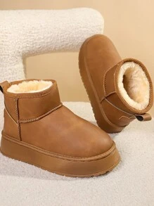 Botas de nieve para mujer impermeables con forro de piel, cómodas y elegantes botines casuales para exteriores en invierno - Camel - Ver 2