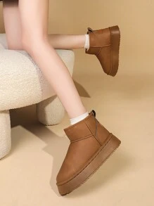 Botas de nieve para mujer impermeables con forro de piel, cómodas y elegantes botines casuales para exteriores en invierno - Camel - Ver 4