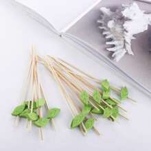 200/100/50/20/10pcs Tropical Green Leaf Shaped Food Picks, Cocktail Fruit Sticks, Fancy Toothpicks, 4.7 Inch Bamboo Skewers For Hawaiian Party,Christmas - Green - View 5