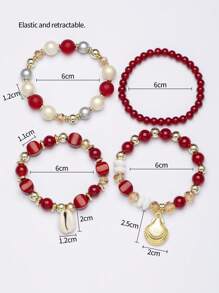 4 piezas Pulseras de estilo bohemio con cuentas de cristal y colgante de concha, recuerdos para vacaciones en la playa