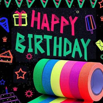 6 色霓虹灯织物胶带，粘性黑光胶带套装，荧光 UV 黑光在黑暗中发光 UV 派对胶带（0.6 英寸 X 16.5 英尺 X 6 卷），圣诞节