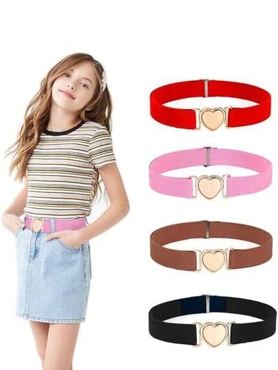 Girls Belt Cute Heart Shape With Metal Buckle Elastic Stretch Adjustable Waist Belt For Girls Jeans Dress