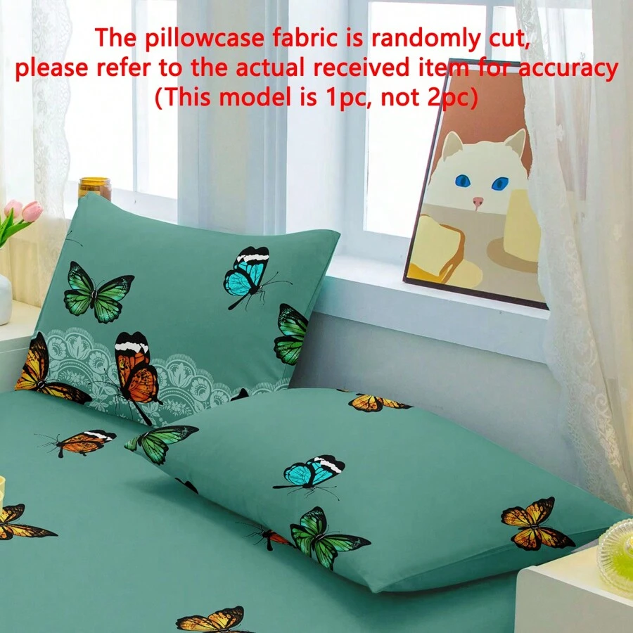 1 件简约现代蝴蝶与爱心印花水洗枕套，床上用品柔软枕套带拉链 - 彩色 - 查看 1