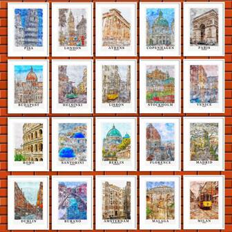 1pc A3 Size Modern Art Design Watercolor Style European City Street View Poster, Waterproof And Removable Wall Art Decoration For Living Room Bedroom, Frameless