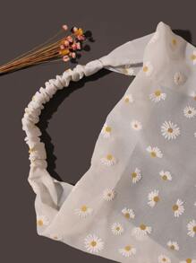 1pc Daisy Floral Triangle Headband Boho Elastic Hair Band Vintage Retro French Hair Accessories - White - View 6