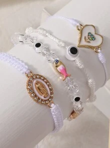 4 pièces / jeu Bracelets Vierge Marie, œil du mal, ensemble de bracelets tressés avec pendentif croix, décoration de fête bracelet porte-bonheur, cadeau, Noël, Pâques et Pentecôte