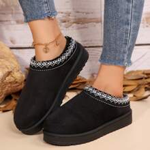 Women's Winter Slippers, Platform Snow Boots, Thickened Flat Boots, Warm Shoes, Outdoor Non Slip Boots - 黑色 - 查看 1