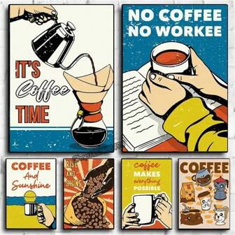 1 幅，复古风格咖啡时间名言咖啡厅咖啡店艺术海报帆布画墙面印刷画适用于客厅家居装饰，无框架