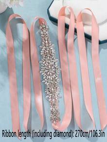 1pc Rhinestone Applique Bridal Belt Bridal Belt Wedding Belt Crystal Ribbon Wedding Dress, - Silver - View 3