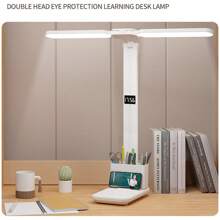 1 Pc LED Desk Lamp For Home Office, 3 Lighting Modes Dimmable Table Lamp, Rechargeable Reading Light With Pen Holder And Clock, Adjustable Foldable Desk Lamp For College Dorm Room, Desk Light Touch Control Reading Lamp Office Lamp Night Light For Work Study Craft - White - View 2