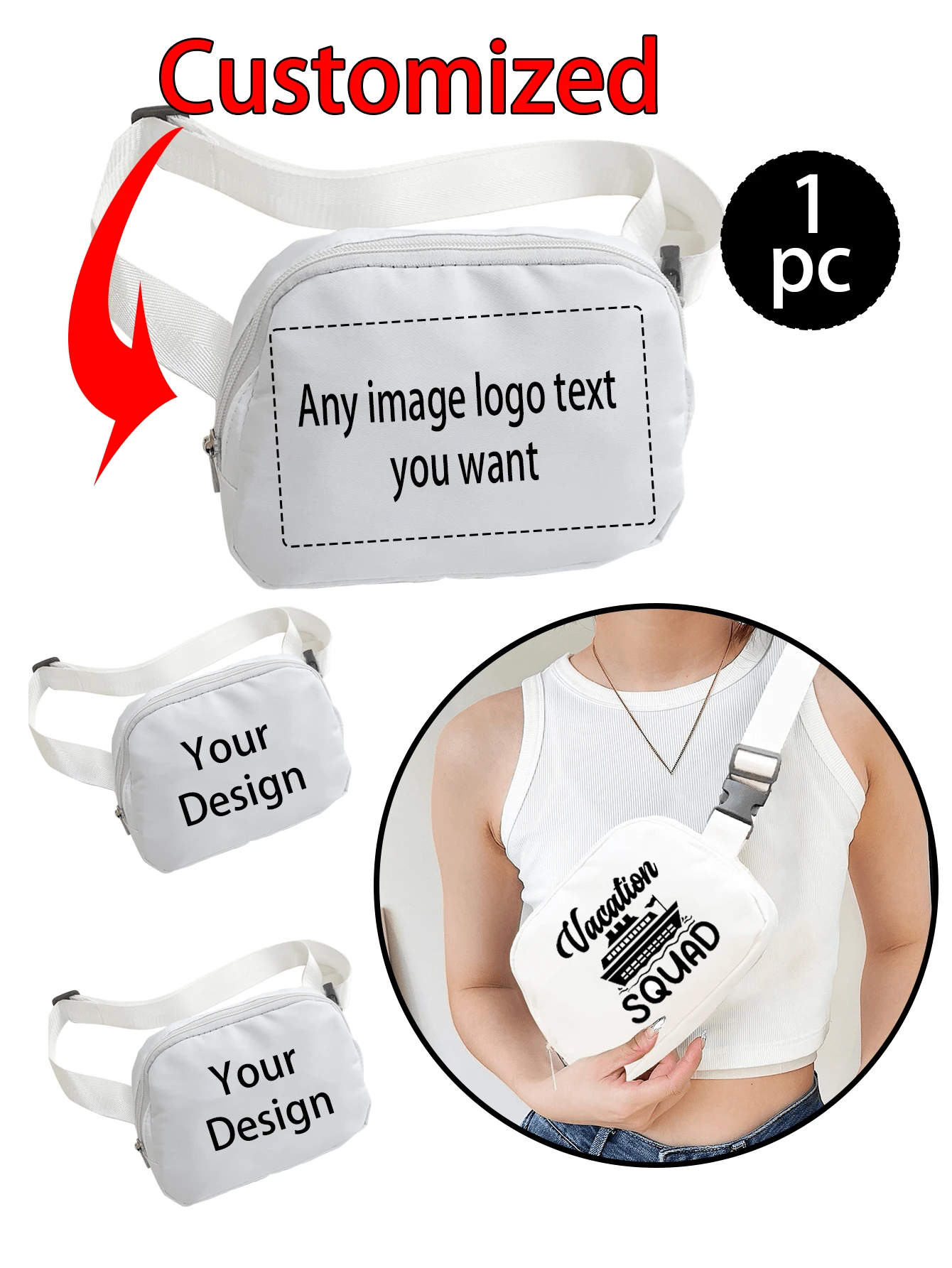 DIY Customized White Jumpsuit Waist Bag, Fashionable Item, Classic Multi-Functional. This Waterproof Multi-Functional Crossbody Bag Makes Your Stylish Look And Neat Organization An Ideal Choice! - White - View 1