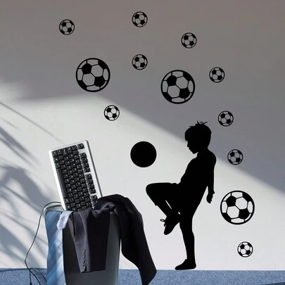 1pc New Football & Figure Pattern Wall Sticker, Removable PVC Self-Adhesive Home Decor,Stickers,Wall Decal, Vinyl Decal For Home Decorations,Spring Decoration Items Refresh Your Home,Rama Decoration Stickers Gifts Birthday Graduation