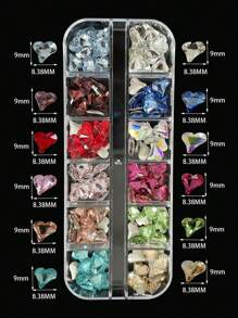 12-Grid/120Pcs Moonstone Color 3D Heart Shape Rhinestone Nail Art Decoration With Pointy Bottom For Diy Nail Charms Nail Gems Nail Supplies Nails - Multicolor - View 2