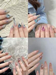 12-Grid/120Pcs Moonstone Color 3D Heart Shape Rhinestone Nail Art Decoration With Pointy Bottom For Diy Nail Charms Nail Gems Nail Supplies Nails - Multicolor - View 5