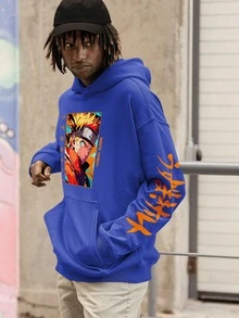 Kangaroo Hoodie Cloud Print  Uzumaki Naru Anime - 寶藍色 - 查看 4