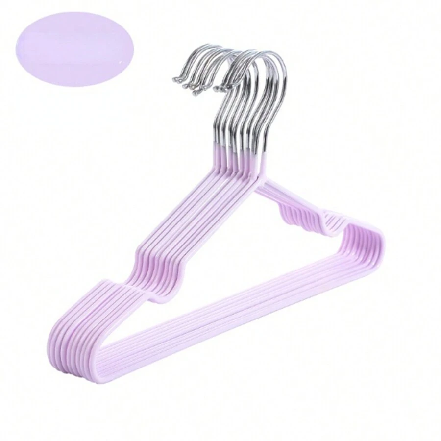 Set De 10 Ganchos Para Ropa, Metal Y Pvc - Morado - Ver 1