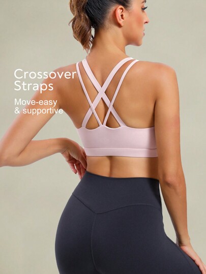 Tender Angel Women Cross Beauty Back Sports Bra, New Medium Intensity Yoga Fitness Spaghetti Strap BH Gym Top view 3