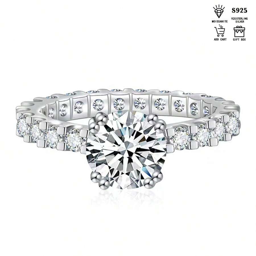 Nhẫn Moissanite Cắt Tròn 2ct, Nhẫn Đính Hôn Kỷ Niệm Mạ Vàng Bạc 925, Nhẫn Đính Hôn Mô Phỏng - 2ct - Xem 1