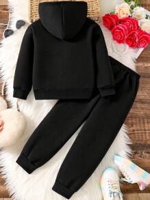 Bộ áo hoodie và quần thể thao in chữ Tween Girls - màu đen - Xem 2