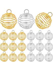 10件螺旋珠笼吊坠，不锈钢材质，您可以将水晶、火山珠、毛线球等珠子放入珠笼中，制作成项链、手链、耳环和其他精美的工艺品。DIY珠宝的最佳选择。这些螺旋珠笼吊坠可放置水晶和珠子，适合制作项链、手链、吊坠、钥匙链、钥匙圈、毛衣链、脚链、手机装饰配件、汽车吊坠和其他螺旋珠圆形吊坠工艺品。 - 彈簧掛件 - 查看 11