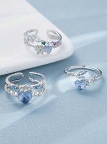 3pcs/Set Fashion Y2K Bow, Heart & Rhinestone Ring Set For Women, Daily, Party, Christmas Gift