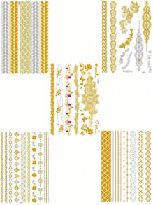 5 miếng dán hình xăm tạm thời chống thấm nước, ánh kim vàng dành cho người lớn, thích hợp cho mùa hè, bãi biển, lễ hội, tiệc bể bơi, hình xăm giả kim loại. - Vàng - Xem 3