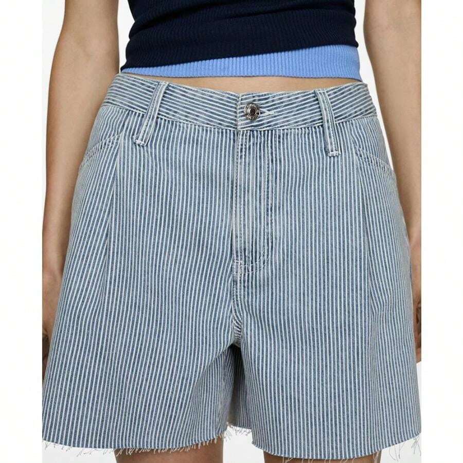 Mango 女士 Stripe-P 牛仔短裤 - 藍色 - 查看 1