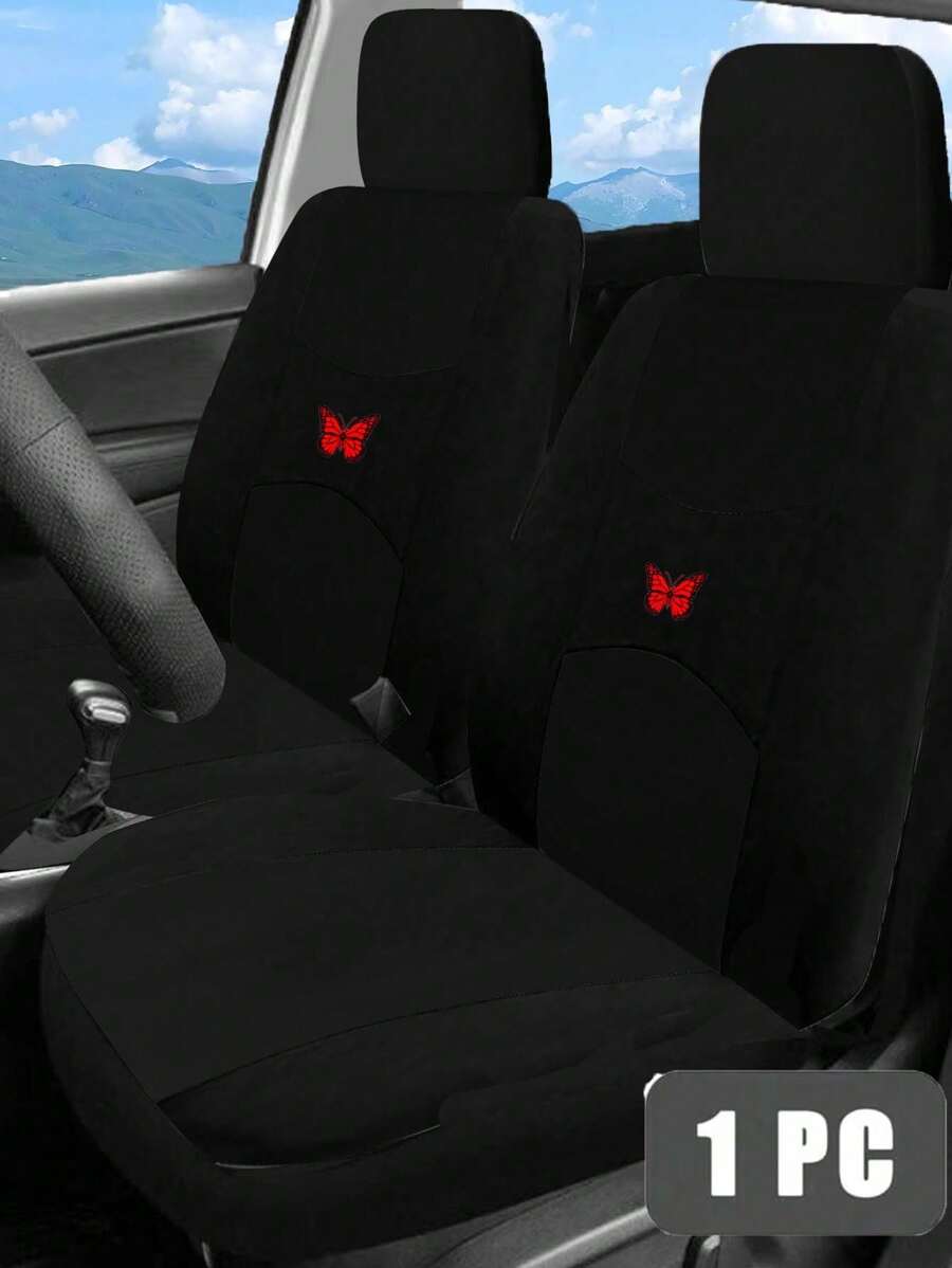 1入組具有月亮、蝴蝶和熱轉印圖案的通用汽車座套和黑色坐墊 - 彩色 - 查看 1