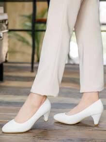 Women's Formal 5cm Middle Heel Work Shoes, Rubber Soft Bottom Simple Design Comfortable Office Interview Pumps - White - View 6