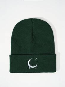 1 件刺绣月亮图案针织帽，春秋季旅行海滩休闲防晒帽，Y2K 风格青年冬季秋季帽子