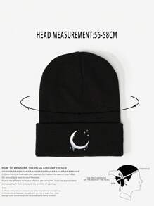 1 件刺绣月亮图案针织帽，春秋季旅行海滩休闲防晒帽，Y2K 风格青年冬季秋季帽子