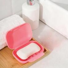 1 pieza Caja de jabón portátil de viaje, estuche impermeable y sellado para jabón con tapa y cierre, plato de jabón de plástico de unicolor, estuche de almacenamiento de jabón, artículos de baño, regalo para adolescentes, esencial de viaje, organizador de viaje para playa, vacaciones de verano, de vuelta a la escuela