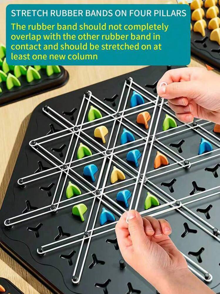 Juego de tablero de reacción en cadena triangular para decoración navideña, juego geométrico multijugador de triángulos con bandas elásticas, entretenimiento casual para fiestas, juguete de juego, juego de carreras de caballos, juegos de Navidad, mini juegos, juguete de caballo - Negro - Añade 6