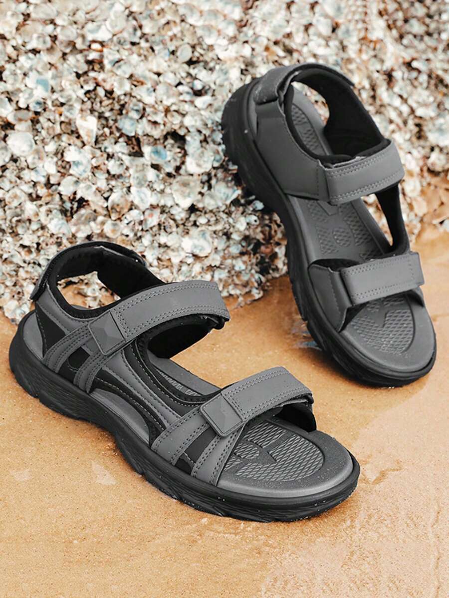 男士运动凉鞋，露趾水凉鞋轻便休闲运动凉鞋适合户外沙滩旅行夏季 - 灰色 - 查看 1