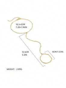 1 件时尚简约百搭纹理链式手指手链，适合女性日常佩戴 - 小方塊連指手鍊 - 查看 4