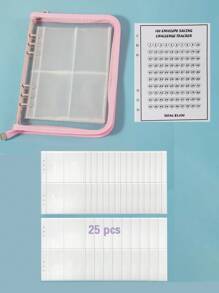1pc Sparkling PVC Zipper Storage Bag, Cosmetics Storage Box, Convenient Zipper Style Dust-Proof Oxidation-Resistant Earrings Necklaces Bracelets Jewelry Storage Album With 25pcs (100 Card Slots) PVC Bags, A5 Zipper Sparkling 3-Inch Loose Leaf Photo Album, A5 Zipper Loose Leaf Organizer Diary Notebook, DIY 25 Filler Sets,Back To School,School Supplies