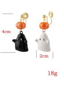 1pair Ceramic Black & White Ghost Cute & Funny Earrings For Women. Both Clip-On And Post Styles Available, Suitable For Holiday Wear - Funny - View 5