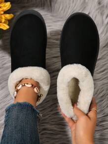 女士新款秋冬雪地靴，毛绒内衬，加厚优质面料，厚底，优雅休闲时尚短靴 - 黑色 - 查看 7