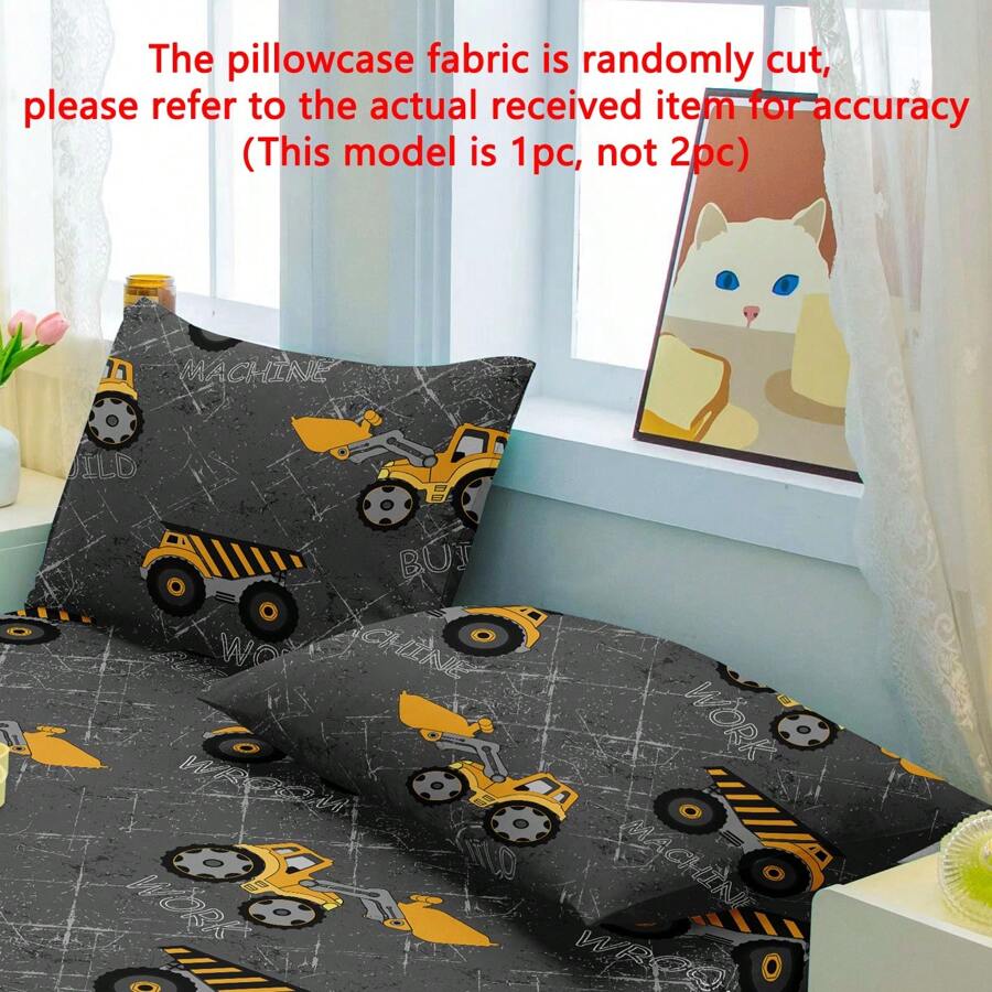 1pc Minimalist Modern Construction Vehicle Printed Pillowcase With Zipper, Bedroom Bedding Supplies - Multicolor - View 1